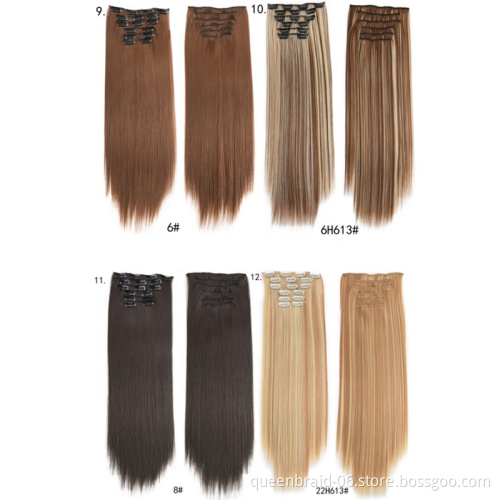 6 Pieces Clip in Hair Extensions Straight Natural Clip in Synthetic Clip in Hair for Women Long Straight Hair